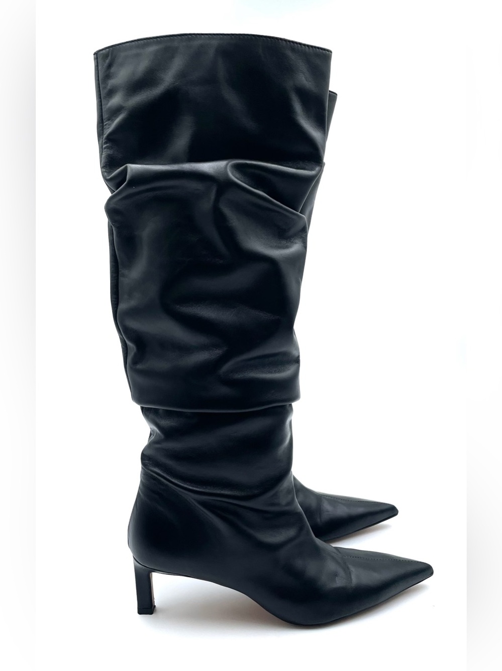 Zara Black Tall Scrunch Boots Size 40